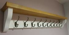 Image of COAT RACK WITH SHELF Rustic Handmade 10 Double Hooks Medium Oak Wax/All White