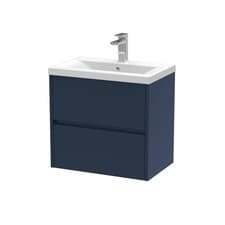 Image of Nuie Havana 600mm Midnight Blue Wall Hung 2-Drawer Vanity Unit Mid-Edge Basin
