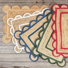 Image of Rug Scallop Hallway Carpet 100% Natural Jute Hand Braided Farmhouse Jute Rug