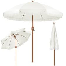 Image of Garden Parasol Romantic French Style Patio Umbrella with Fringes 2.3M/2.7M Cream