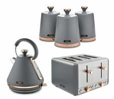 Image of NEW Tower Cavaletto Pyramid Kettle/4 Slice Toaster/Canisters Set Grey/Rose Gold