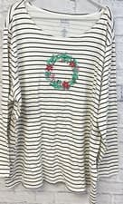Image of Croft & Barrow Christmas tee shirt top womens 4X Wreath stripe long sleeve new