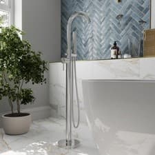 Image of Freestanding Bath Shower Mixer Tap Chrome Floor Mounted Single Lever Bathroom