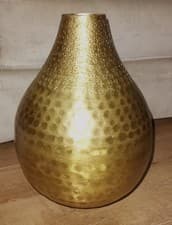 Image of S&B Beautiful Statement Gold Coloured Hammered Metal Pear Shaped Vase India
