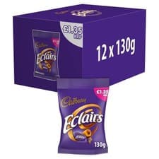 Image of Cadbury Chocolate Eclairs Bag 130g x12 Pack – Classic Chewy Toffee with Creamy