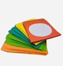 Image of 100 CD DVD Disc Colour Paper Sleeves with Window Front And Tuck Flaps