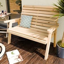 Image of 2 Seater Outdoor Wooden Bench - High Back, Easy Assembly, 4ft wide (1.2m)