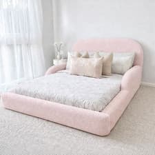Image of Boucle Upholstered Kids Bed Frame – Teddy Fabric – Optional Mattress – All Size