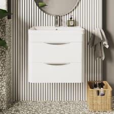 Image of Nuie Parade Wall Hung 2-Drawer Vanity Unit Ceramic Basin 600mm White Gloss