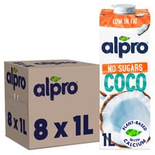 Image of 8 x 1L Alpro No Sugars Coconut Drink Gluten Free Plant-Based With Calcium