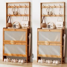 Image of Coat Rack Hat and Coat Stand 2 Drawers Hall Tree Hallway Shoe Storage Organiser