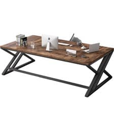 Image of HSH Computer Desk Black Oak Iron Frame 180cm Large Workstation Modern Boxed