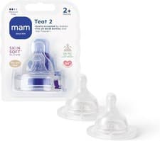 Image of MAM Teats Size 2 – Medium Flow (2-Pack) for 2+ Months, SkinSoft Silicone