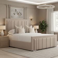 Image of Ottoman Double Panel Bed Frame Plush Velvet Gas Lift Storage With Mattress 6FT