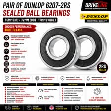 Image of Pair Genuine Dunlop 6207-2RS Sealed Deep Groove Ball Bearings 35x72x17