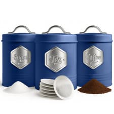Image of HEFTMAN Kitchen Canisters Storage Containers Tea Coffee Sugar Blue Set of 3