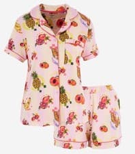 Image of CHELSEA PEERS Pink Striped & Fruit Patterned Pyjama Set Brand New Size 14 uk
