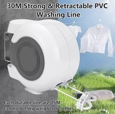 Image of 30m Double Clothes Reel Washing Line Retractable Wall Mounted Indoor & Outdoor
