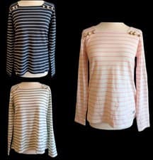 Image of Crew clothing Breton Long Sleeve Square Neck top With Button Detail Sz 10 to 16