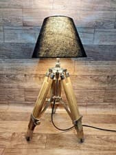Image of Nautical Antique Brass Royal Marine Tripod Table Lamp Industrial Lamps