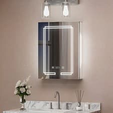 Image of LED Bathroom Mirror Cabinet Single Door w/ Storage Clock Anti-Fog Shaver Socket
