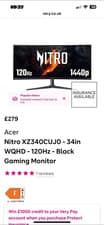 Image of Nitro XZ340CUJO - 34in WQHD - 120Hz - Black Gaming Monitor