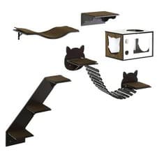 Image of PawHut 5 Pieces Cat Wall Shelves, Wall-Mounted Cat Tree for Indoor Use - Brown