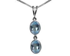 Image of 9ct White Gold Natural Blue Topaz Double Oval Pendant & Necklace British Made