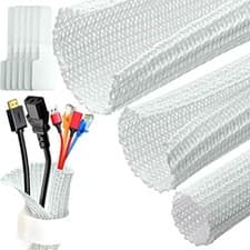 Image of White Cable Tidy Sleeve(Length 10ft, Diameter 1/2 to 1 Inch Expandable), Braided