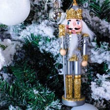 Image of Nutcracker Hanging Christmas Tree Decoration Bauble - Gold & Silver Crown