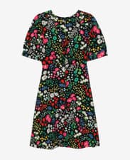 Image of The Kooples Short Black Bright Floral Button Detail Front Dress Sz 2 UK 10