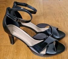 Image of Clarks Collection Adriel Cove Black Patent Strappy Heeled Sandals. Size 7D NEW!