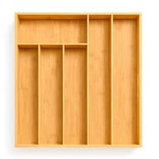 Image of Kitchen Cutlery Tray Storage Organiser Bamboo 6 Compartment Wood Cutlery Holder