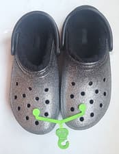 Image of Crocs Silver Black Ombré Glitter Lined Classic Comfort Clogs NWT Women’s 6 7 8