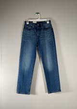 Image of Levi's Premium 501 Cropped Denim Jeans Women's 26 Mid Rise Button Fly Blue NWT