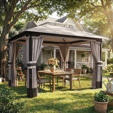 Image of 3 x 3.6 m Outdoor Garden Gazebo with Netting, Curtains, Double Roof