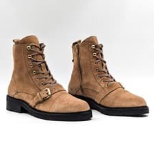 Image of AllSaints Donita Women Tan Suede Zip Lace Buckle Combat boots sz 10.5US EUR41