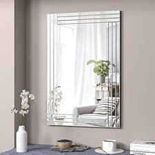 Image of Large Wall Mirror Silver Bevelled Triple Strips MDF Back Modern Glass 90x60cm