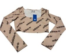 Image of Adidas Top 12 Long Sleeve Crop All Over Logo Originals Branding M Great Stretch.