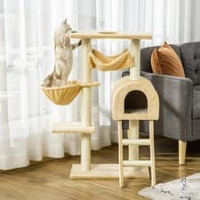 Image of PawHut Cat Tree Scratching Post Kitten Activity Centre with Hammock, Beige