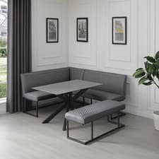 Image of Indus Valley Arden Ceramic Dining Table with Grey Corner Bench & Low Bench