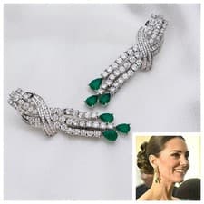 Image of Princess Kate’s Tassel Parure Earrings 5A Cubic Zirconia & Emerald Doublets