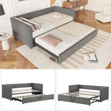 Image of Daybed with Trundle Single Guest Bed Pull out Bed for Living Room and Bedroom
