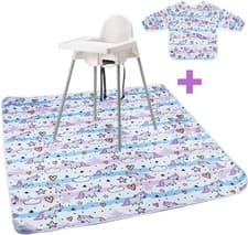 Image of Baby unicorn Baby Weaning SplashMat with bib Under Highchair Messy Splat and bib
