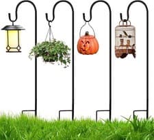 Image of 8PC Shepherds Crook Hooks Adjustable Metal Stake Stand Hangers Garden Heavy Duty