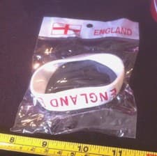 Image of Wristband England Football Wrist Band White Red Supporter Rubber Bracelet