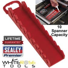 Image of Sealey Stubby Spanner Rack 10 Capacity Garage Storage Non Marking Carry Hung