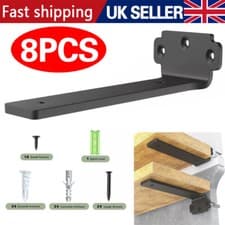 Image of 8X Heavy Duty Black Cast Iron Shelf Brackets 4 Inch Floating Shelf Supports 10cm