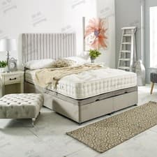 Image of Panel Bed Upholstered Gas Lift Ottoman Storage Bed Frame with Fluted Headboard