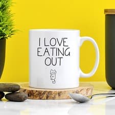 Image of I Love Eating Out Mug Funny Gay Gift Lesbian Friend Rude LGBT Presents Birthday